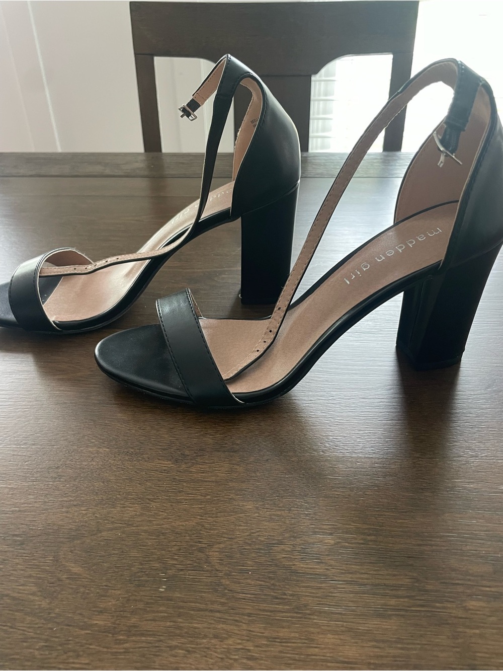 Madden Girl Black Block Heel Ankle-Strap Sandals